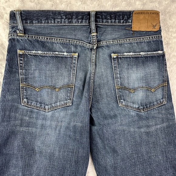 American Eagle Boot Cut Jeans Men's 32X32 Blue Dark Wash Denim Distressed - Picture 9 of 11